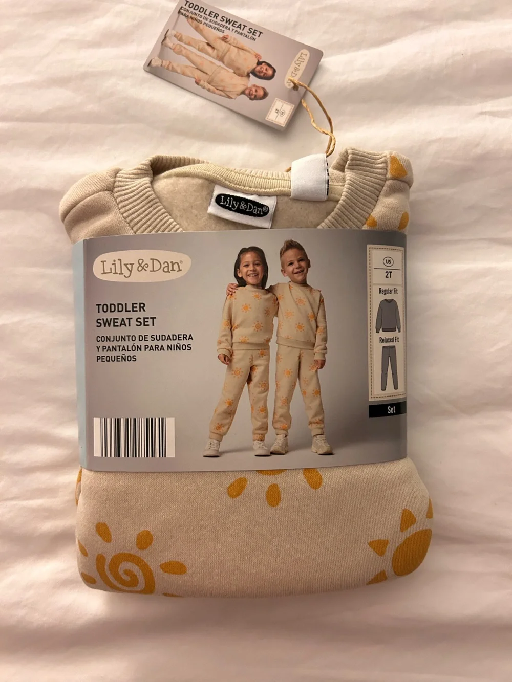 Lily & Dan Toddler Sweat Set in Cream with Yellow Sun Print